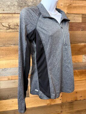 Danskin Now 3/4 Zip Pullover M Charcoal Black Mesh Vent Stretch Athletic